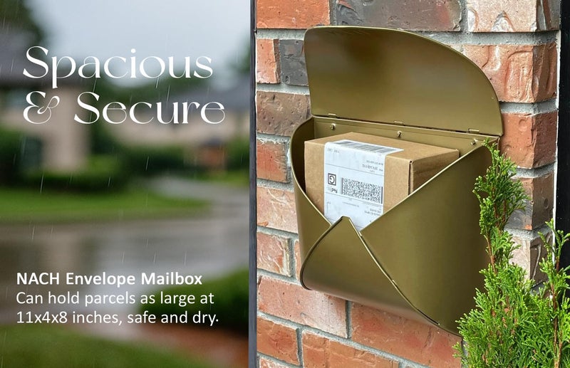NACH Wall Mount Mailboxes for Outside, 12.5 x 5 x 10 inch Antique Brass Wall Mailboxes for Outside, Waterproof Mailboxes for Outside - Envelope Mailbox - Image 4